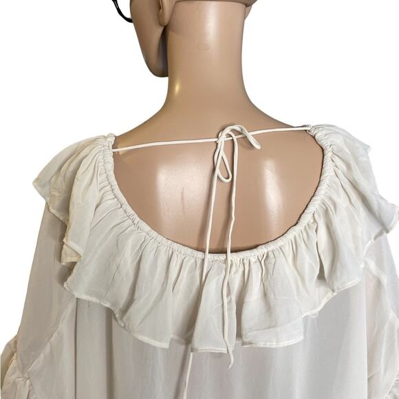 H&M Ivory/Cream Flounce Trim Chiffon peasant style blouse size large - Picture 5 of 7